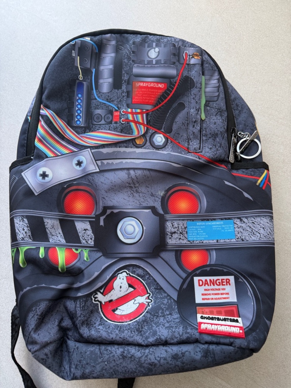 Sprayground Black Backpack with Red and Multicolor Accents